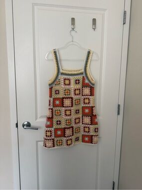 Crochet Mini Dress in Multicolor Squares